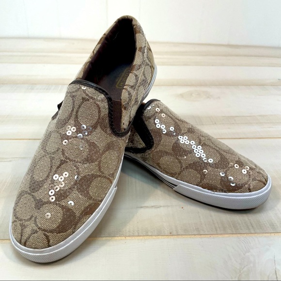 Coach Signature Kivy Brown Sequin Sneakers 9B - Picture 5 of 9